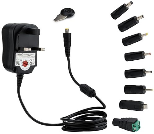 Universal Power Adapter, AC to DC Converter with 8 Tips, Multi Voltage Power Supply 3V–12V, 240V to 12V Adapter, Mains to Plug, Universal Charger for Electronics