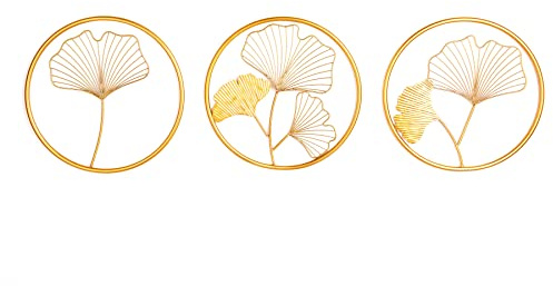 Wanddekoration GINKGO 40cm - gold - Eisen 3er Set filigrane Blattform | Montiert geliefert, aufwendige Handarbeit, integrierte Aufhängung, flexible Anordnung, pflegeleichte Oberfläche