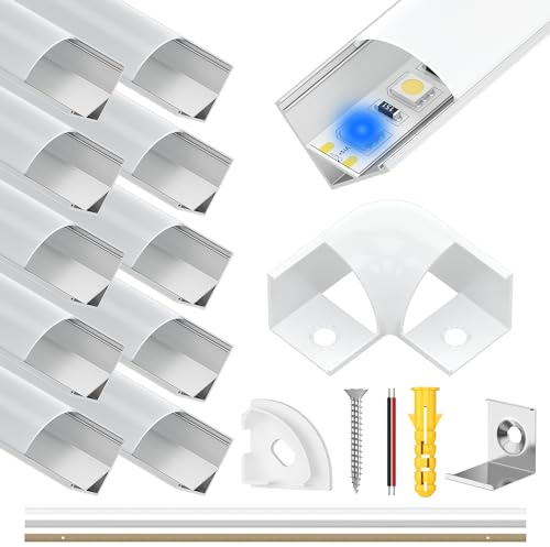 Xwartre LED Profile, Led Aluminium Profil U-Form 10 x 1M mit Weiß Milchige Abdeckung, Endkappen, und Montageklammer für LED-Streifen, LED Kanäle für LED Strips