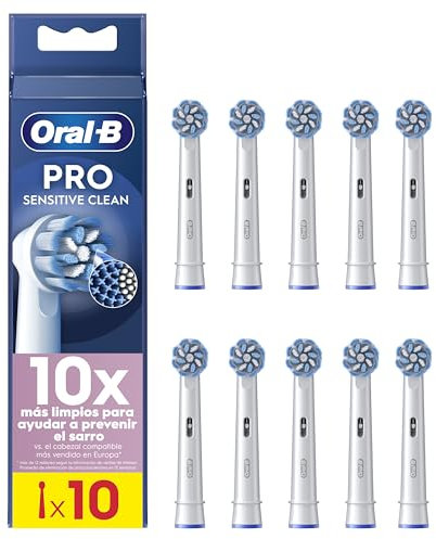 Oral-B Pro Sensitive Clean Recambios para Cepillo de Dientes Eléctrico, Pack de 10 Cabezales, Blanco - Originales