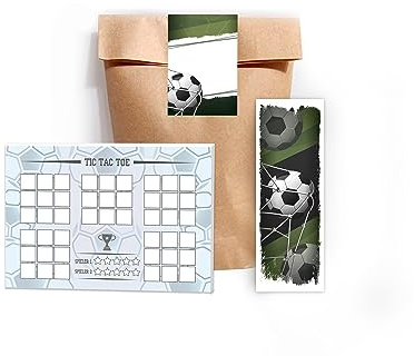 8 Tic Tac Toe je 25 Blätter + 8 Lesezeichen + 8 Tüten + 8 Aufkleber Fußball grün Set Mitgebsel Mitbringsel Gastgeschenk zum Kindergeburtstag Motto-Party für Teens Mädchen Jungen Kindergarten Schule