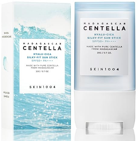 SKIN1004 SKIN 1004 - Madagascar Centella Hyalu-Cica Silky-Fit Sun Stick SPF 50+ PA++++ - Palo solar hidratante coreano para pieles sensibles sin residuos blancos