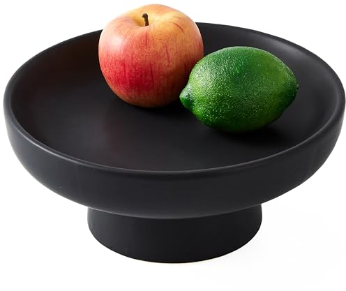 Denique Frutero de cerámica negra para encimera de cocina, cuenco decorativo de pedestal de 10 pulgadas para decoración del hogar, centro de mesa, cuencos grandes redondos, soporte de frutas de