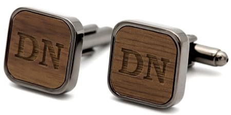 NaturSchatulle Manschettenknöpfe Herren Holz mit Gravur 1 Paar Schwarze Manschettenknopf Eckig Hochzeit Anzug Männer Cufflinks for Men