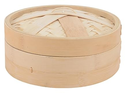 Luminexia Haushalts-Bambus-Dampfgarer,Bambus-Dämpfkorb 1-Etagen /2-Etagen,Chinesischer Dampfgarer mit Deckel,Bambusdämpfer Kochgeschirr für Reis,Dim Sum,Gemüse,Fleisch und Fisch,9 Größen