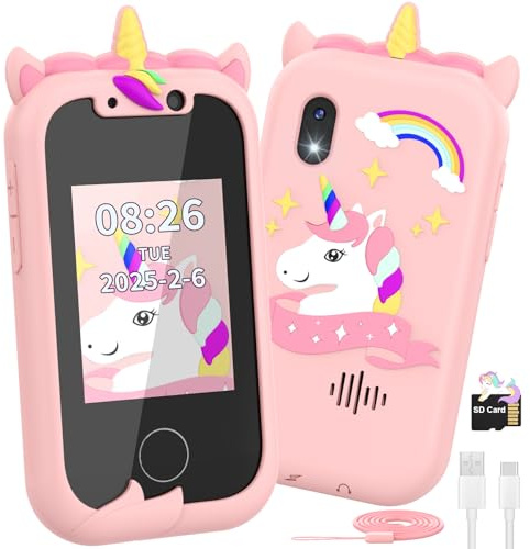Ashfly Telefono Giocattolo per Bambini - Smartphone Per Bambini, Cellulare per Ragazze, Regalo Giocattoli per Bambina 3 4 5 6 7 8 9 10 anni Compleanno Natale, 2,4 Cellulare Giocattolo Educativo