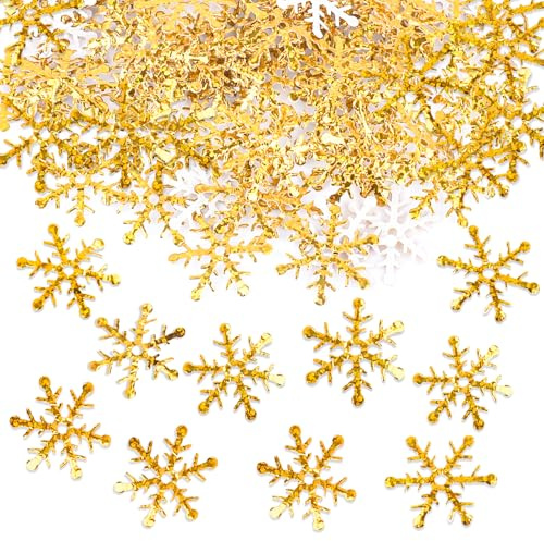 GoldRock Glitzer Konfetti Schneeflocken Deko Weihnachten, 100 Stk Tischdeko Weihnachten, Streudeko Schneeflocken Konfetti,Streudeko Weihnachten Gold,Frozen Schneeflocke Winterdeko,Weihnachts Tischdeko