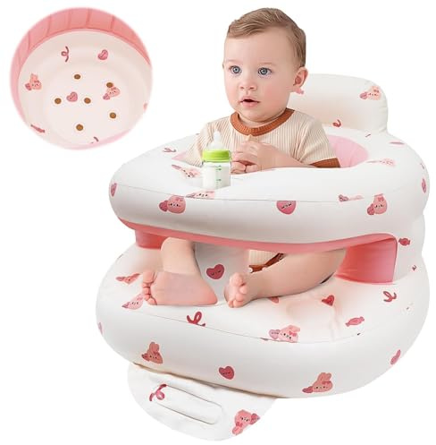 LANGNIDORIS Siège Gonflable Pour Bébé de 3 Mois Plus, Chaise Gonflable Bebe avec Pompe Intégrée, un Auxiliaire de Fauteuil Tout-petits (Lapin)