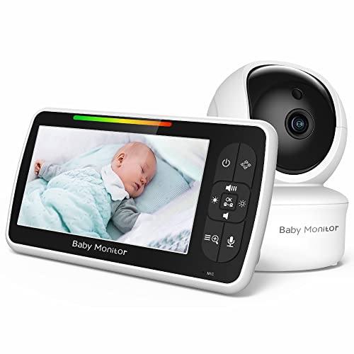 iflip Baby Monitor with 30-Hour Battery, 5 Screen, Large Video Baby Monitor with Camera and Night Vision, Remote Pan/Tilt/Zoom Camera, Two-Way Talk, Lullabies, Up to 1000ft