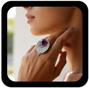 Xduargs Boho Anillo De Dedo De Cristal Púrpura De Plata En Forma De Abanico Nudillo Patrón De La Tribu De La Vendimia Tallado Envoltura Étnica Ajustable Apilamiento De Joyas Para Las Mujeres
