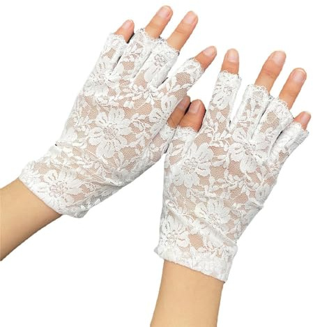Uteruik Halvfinger spetshandskar operavantar dam korta blommiga handskar för kväll bröllop te party bal cosplay, Vitt, en storlek