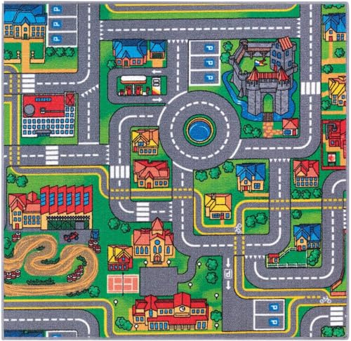 Carpet Studio Alfombra Carretera 95x100cm, Alfombra Infantil para Dormitorio & Cuarto de Jugar, Lavable a Máquina, Fácil de Limpiar, Anti-Deslizante - Playcity