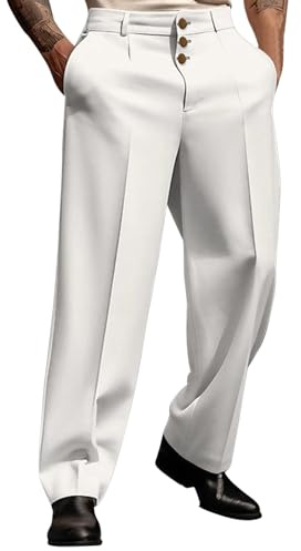 Pantalones de Vestir Hombre Clásicos Formales de Corte Recto y Botón para Ocasiones de Negocios Casuales