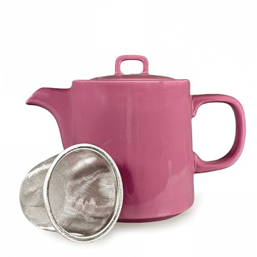 Ceramic Teapot with Infuser | Pink Oslo Ceramic | 1 Litre | Teapot with Strainer | Loose Leaf Tea | Nordic Gift