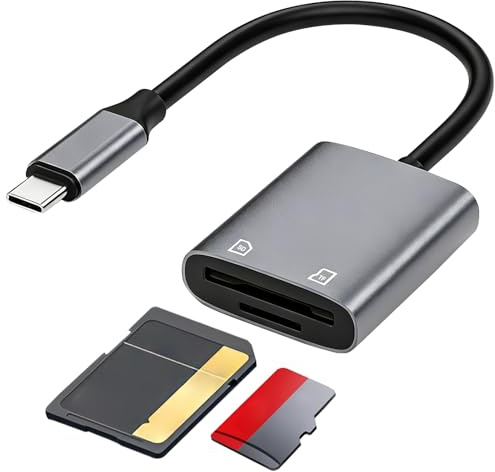 Elecora Lector de Tarjetas USB 3.0 2 en 1 SD Micro SD TF Adaptador Tipo C SD Card Reader Portátil de Aluminio Compatible con SD/Micro SD/SDHC/SDXC/MMC para iPhone 17 MacBook