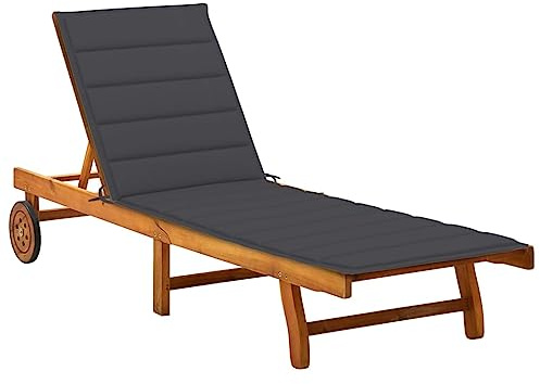Nqyjm Bagno di sole con schienale regolabile con ruote, sedia a sdraio da giardino con cuscino in legno di acacia solido lettino da spiaggia all'aperto per giardino, terrazza, balcone modello 1