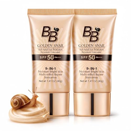 2PCS BB Cream Tinted Moisturiser & Sunscreen SPF 50+,BB Cream Light & Medium,Gold Snail Hydrating Face Moisturizer for Women,Tinted SPF & Foundation for All Skin Types,Full-Coverage(Natural Color)