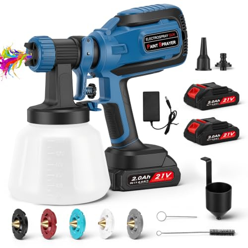 Cepolawa Pistola de Pintura Bateria, Pistola Pintura Inalámbrica con 2 Baterías, 5 Boquillas & 3 Modos de Pulverización, Depósito 1200ml, Pistola de Pintura Eléctrica para Cobertizos, Paredes, Muebles