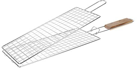 RUECAB - Grilles de Cuisson Barbecue et fumoir - Grille de Barbecue Double Extensible,Grille Barbecue Double à Poisson, Grille BBQ Poisson - Matière : Acier chromé - Dimensions : 40 x 17cm