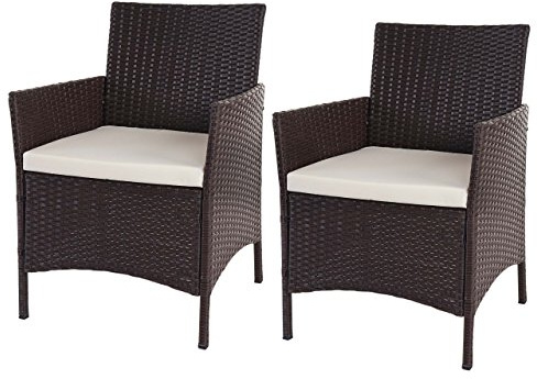 Mendler 2er-Set Poly-Rattan Korbsessel Halden - braun-meliert, Kissen Creme | Gartensessel