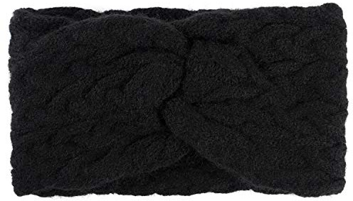 styleBREAKER Damen Strick Stirnband Zopfmuster Twist Knoten, Schwarz | Polyacryl-Gewebe, ungedehnt 19 cm Bundweite, 10 cm breit, sehr elastisch (dehnbar für 42-59 cm Kopfumfang), enganliegend.