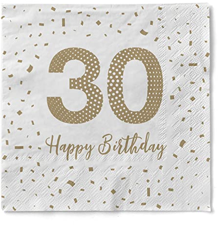 Sovie HORECA Serviette Happy Birthday – 30 – Tissue – 33 x 33 cm – 1/4 Falz – 100 Stück – Ideal für Gastronomie & private Feiern