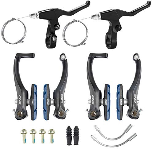 CNC V Brake Set, Bicycle Linear Pull V Brakes for Front/Rear Wheel,V Brake with Lever and Cable， Long Arm 110mm, Blue Black