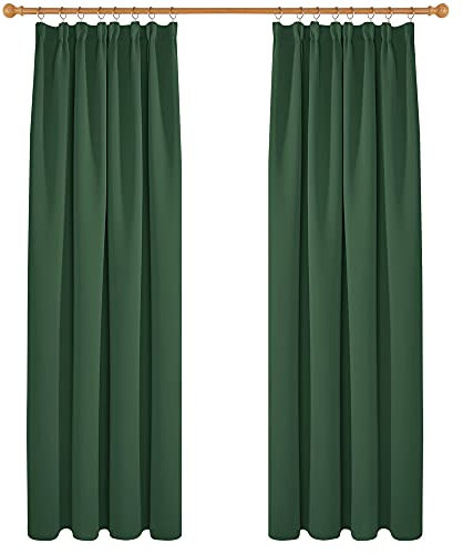 Deconovo Super Soft Thermal Insulated Pencil Pleat Curtains Blackout Curtains for Bedroom 90x90 Inch Forest Green 2 Panels