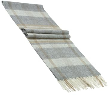 MayTree Kaschmir-Schal für Damen und Herren - Weicher Wollschal aus 100% Kaschmir, kariert, 180 x 30 cm - Luxuriöser Winter-Schal - Tartan Grau Beige