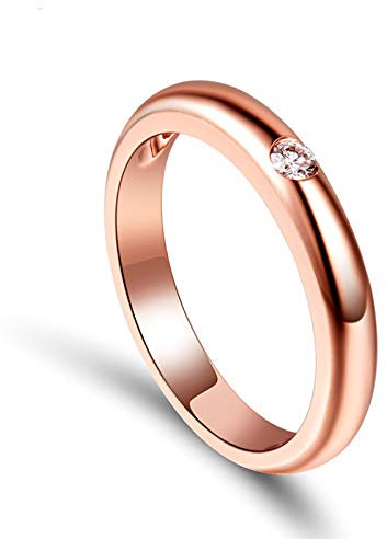 AMDXD Ringe Eheringe 18K Rotgold, 0.05ct Rund F-G Diamant Damenringe, Damen, Rose Gold, Gr.52 (16.6)