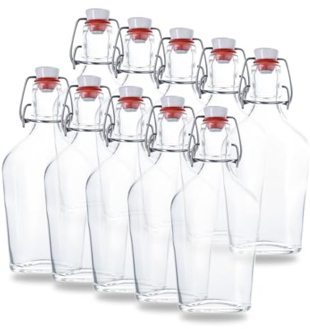 Flaschenbauer - 10x Glasflaschen 200ml mit Bügelverschluss - Kleine Glasflaschen zum Befüllen, Likörflaschen, Schnapsflaschen, Taschenflaschen, Essig- & Ölflaschen, Deko-Glasflaschen - Made in Germany