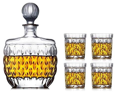 Conjunto de decantores Wine Decanter Crystal 5 PCS Wine Decanter Glasses Set 100% Copas de vino de cristal sin plomo con tapa de vidrio Botella de vino 850ml FAST SOBRE UP PARA PAPÁ DESPIENDO Wine Dec