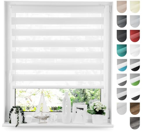 Tom'Shop Doppelrollo Klemmfix ohne Bohren Weiß 45cm x 150cm | Duo Rollo mit Klemmträger Fensterrollo Seitenzugrollo für Lichtschutz Sichtschutz Sonnenschutz leichte Montage