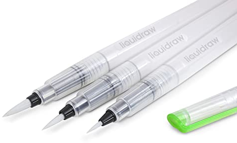 Liquidraw Watercolour Brush Pens Set of 3 Refillable Long Tank Ink and Water Brush Pens For Paints, Artists, Painting, Calligraphy & Lettering