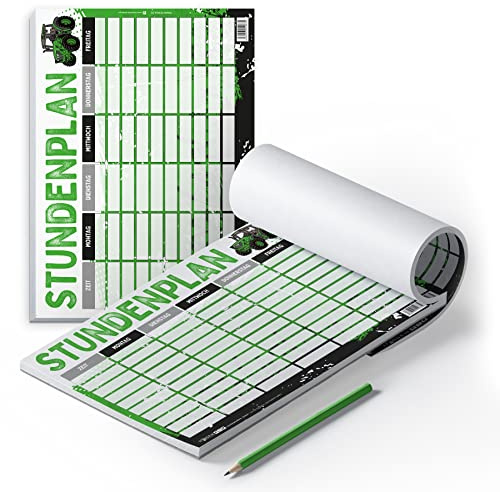 itenga Stundenplan DIN A4 als Block 25 Blatt Stundenplanblock Stundenpläne (Traktor)