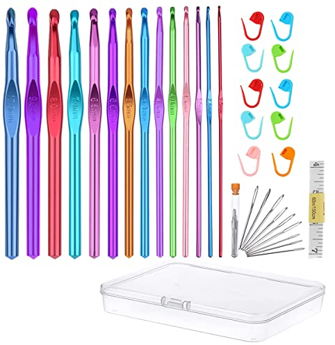 YINVA Häkelnadel Set 36pcs Häkelset für Anfänger Enthalten 14 Stück（2.0mm-10.0m） Aluminium Häkelnadel Werkzeuge Zubehör Häkelnadeln Set Stricken Werkzeuge Zubehör