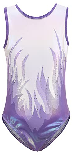 SEAUR - Kinder Turnanzug Ärmellos Mädchen Gymnastikanzug Klein Kind Trikot Gymnastik Klassisch Tanzen Kleidung Ballet Yoga Kleid 13-14 Jahre - Flamme Lila
