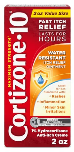 Cortizone-10 Maximum Strength Water Resistant Itch Relief Ointment, 1% Hydrocortisone, Fast-Acting, Anti-Itch Cream for Bug Bites, Rash, Eczema, Psoriasis, Poison Ivy, Oak, Sumac & More, 2 oz