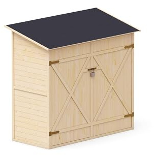 Upyard Abri de Jardin en Bois Naturel - Cabine de Rangement Extérieur - Cabane à Outils avec Système D'étagères 149x78x164 cm, Naturel