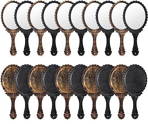 Namalu 20 Pcs Vintage Handheld Mirrors, 9.8 l x 4.5 W Portable Hand Held Embossed Flower Retro Compact Mirror with Handle for Women Face Makeup Travel Mother‘s Day Gift(Vintage, Black)
