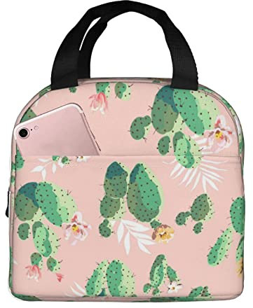 XVBCDFG Bolsa de almuerzo con diseño de cactus, caja de almuerzo aislada para mujeres y hombres, bolsa de mano ligera y duradera para la escuela de oficina