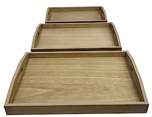 XZ-22115 Bandeja para Servir,Juego de 3 Bandeja Madera Rectangular con Mango,Material de Madera Robusta Natural (Marrón)
