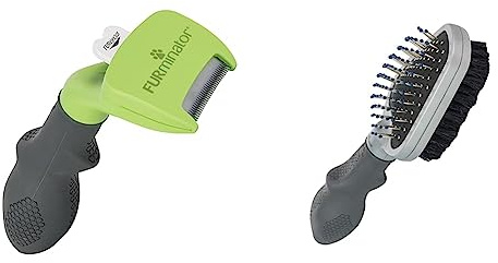FURminator deShedding-Tool Hund Größe S Kurzhaar & Doppelbürste für Hunde und Katzen - Fellpflege 2in1-Bürste zur Entfernung von Knoten