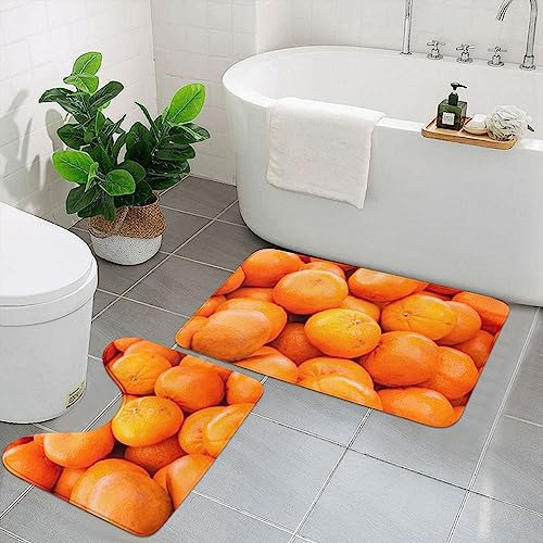 Orange bedrucktes Badezimmerteppich-Set, 2-teilig, weiche Badematte und U-förmiger WC-Vorleger, rutschfest, saugfähig, Badteppich für Dusche, Badezimmer