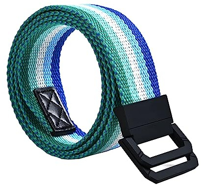 NIUXICH Canvas Gürtel Streifen Regenbogen Metall Doppelring Schnalle Jeans Taktischer Gürtel Kleidung Dekorativer Gürtel, 3.8x115cm
