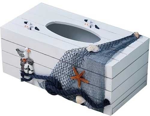 TOPBATHY Taschentuchbox Holz und Harz, 24 x 12 x 9,5 cm Rechteckige Kosmetiktücherbox Abdeckung, Mediterrane Tücherbox für Badezimmer, Wohnzimmer, Schlafzimmer, Büro und Tischdeko