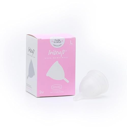 Irisana – Menstruationstasse – Größe L – Transparent – ​​8,5 x 4,5 x 9,5 cm – 100% chirurgisches Silikon – IUP-kompatibel – Ökologisch – Iriscup-Modell