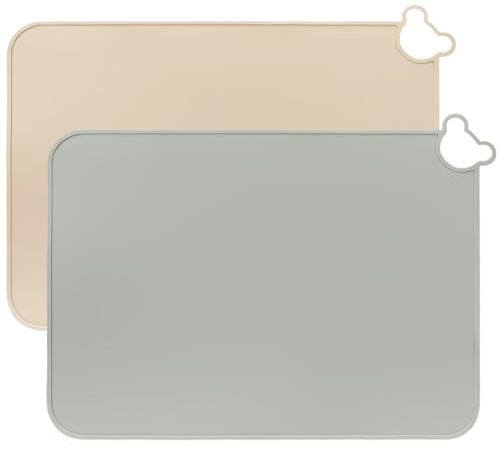MOJINL Baby Silikon Platzset Abwaschbar Rutschfestes Platzdeckchen Kinder Tragbares Kinder Tischset BPA Frei Schmutzabweisende Tischunterlage für Kinder und Kleinkinder (Beige Grau)