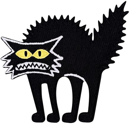 Urbanski Patch Geschockte Katze mit gelben Augen zum Aufbügeln 7 x 7,5 cm | Aufnäher Applikation Bügelbild