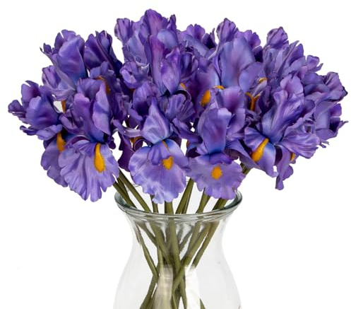 Oairse Lot de 15 fleurs artificielles d'iris violettes de 36 cm au toucher réaliste en soie pour mariage, maison, arrangements floraux, bureau, centre de table, décoration
